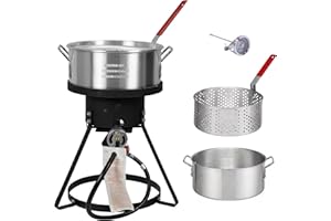 RED MOUNTAIN VALLLEY Red Mountain Valley 10.5-Quart Outdoor Propane Fish Fryer with Aluminum Filter Basket and Thermometer for frying fish, wings, 50,000 BTU Gas Propane Deep Fryer, 0-5 PSI Regulator, Full CSA Approved