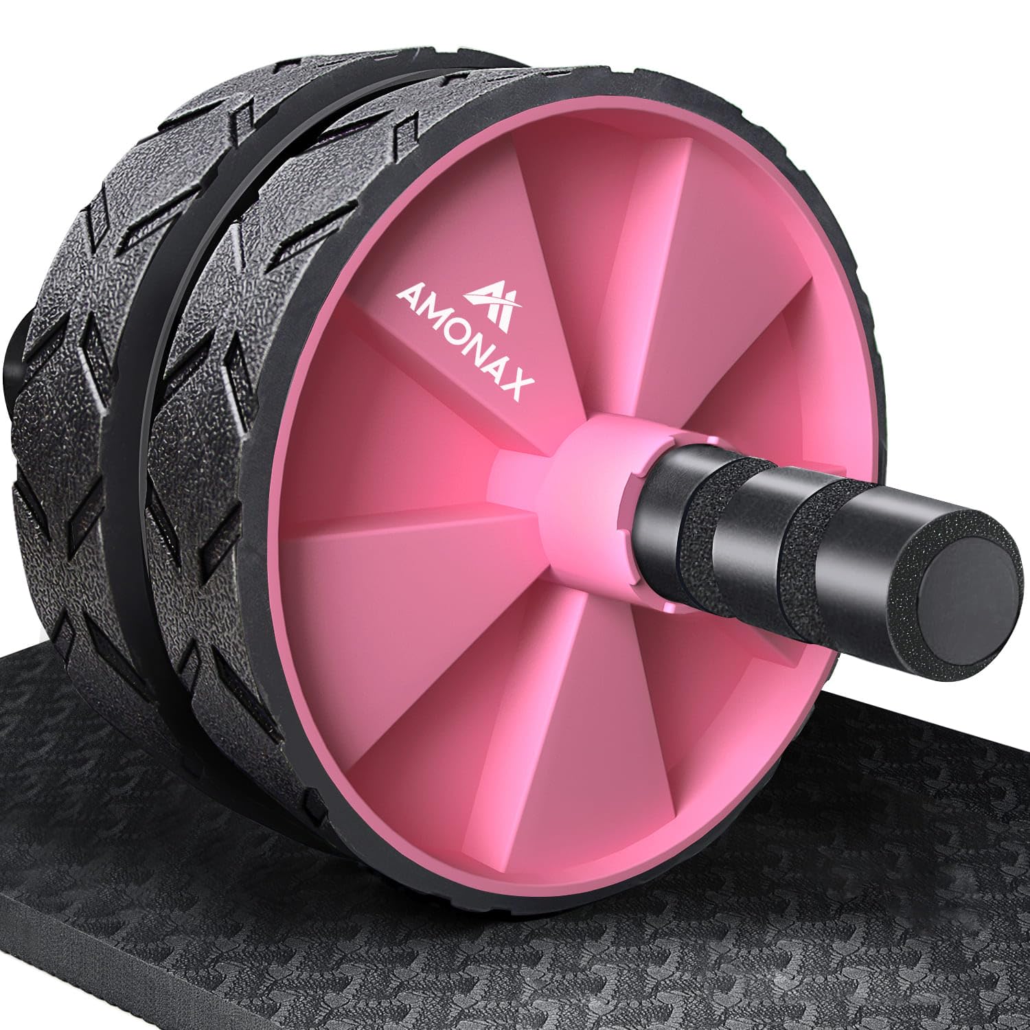 Amonax Convertible Ab Wheel Roller with Large Knee Mat for Core Abs Rollout Exercise, Double Wheel Set with Dual Fitness Strength Training Modes at Gym or Home (Pink)
