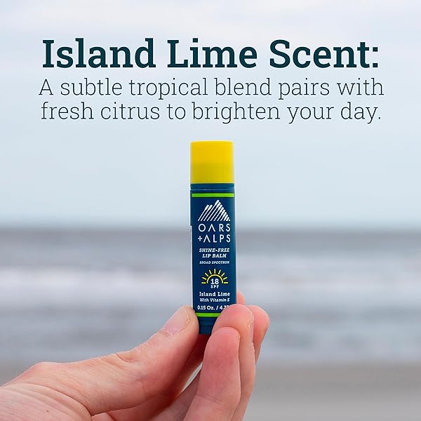 OARS + ALPS SHINE FREE LIP BALM AND SPF 18 SUNSCREEN, LIP CARE WITH ISLAND LIME SCENT, WATER AND SWEAT RESISTANT, 0.15 OZ EACH, 3 PACK