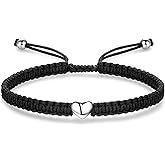 ZENI Heart Bracelet for Women, Rope Bracelet 925 Silver Handmade Braid Adjustable Bracelet Love Friendship Christmas Bracelet Gifts for Women Lady (Black)