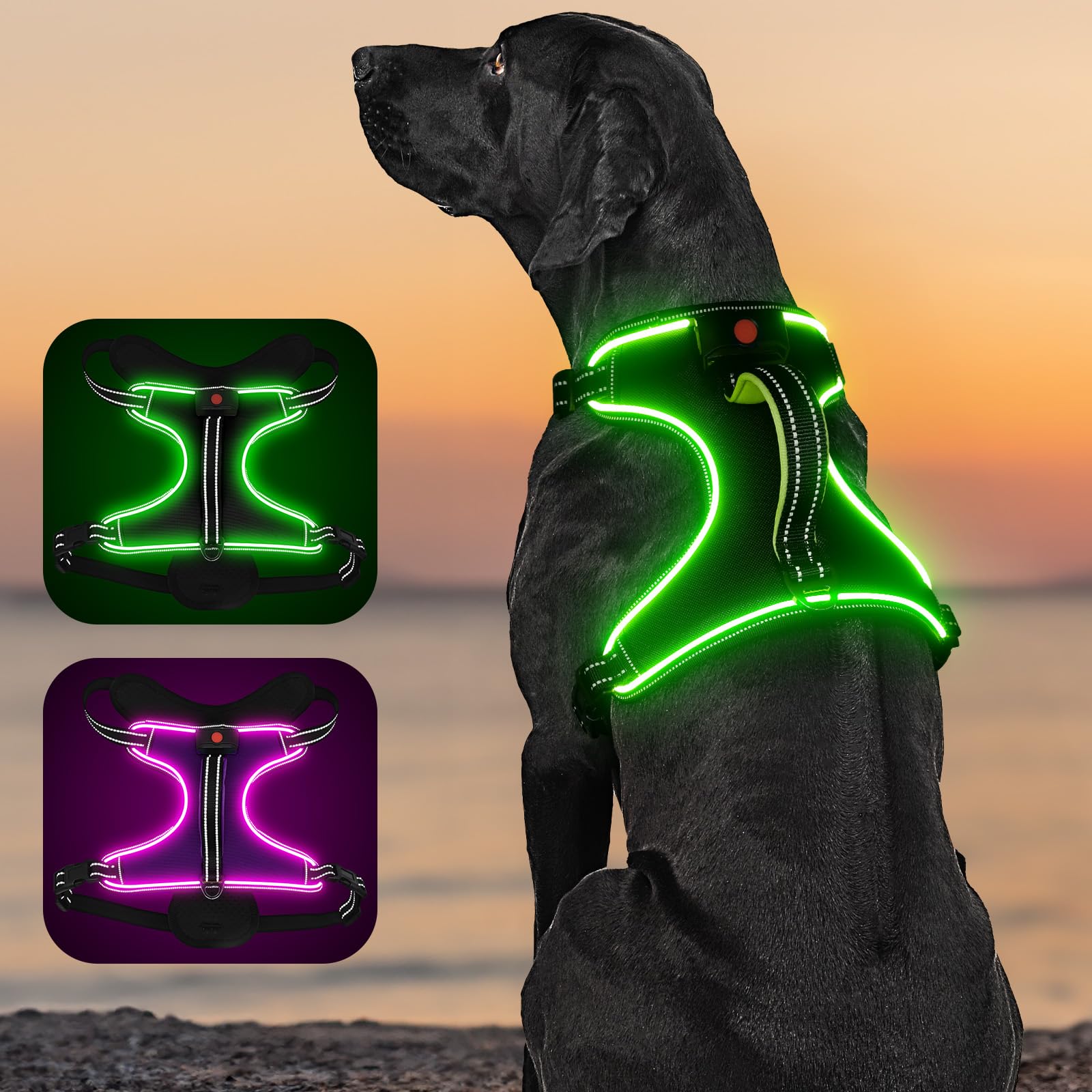 YIAZIM Light Up Dog Harness No Pull LED Dog Harness with Handle Rechargeable Reflective Dog Harness Comfortable 4 Point Adjustable Lighted Dog Vest Harness for Small Medium Large X-Large Dogs — image 1