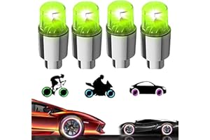 YUERWOVER 4 Pack LED Valve Stem Caps Lights for Car Tires Wheel Assemblies Light up Air Neon Bicycle Motorcycle Tyre Bike Truck Golf Cart for Kids Men Women(4 Green)