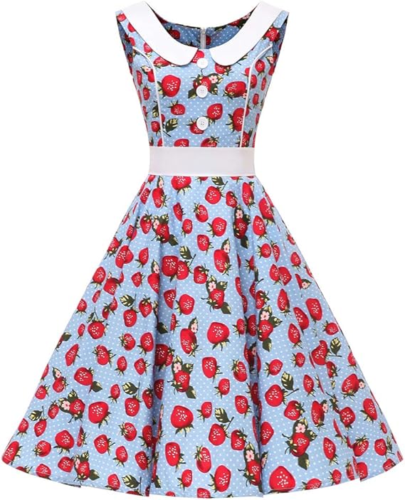 Amazon Lpattern レトロワンピース レディース 50年代 襟付き 膝丈 袖なし 水色 スイングドレス ワンピース チュニック 通販