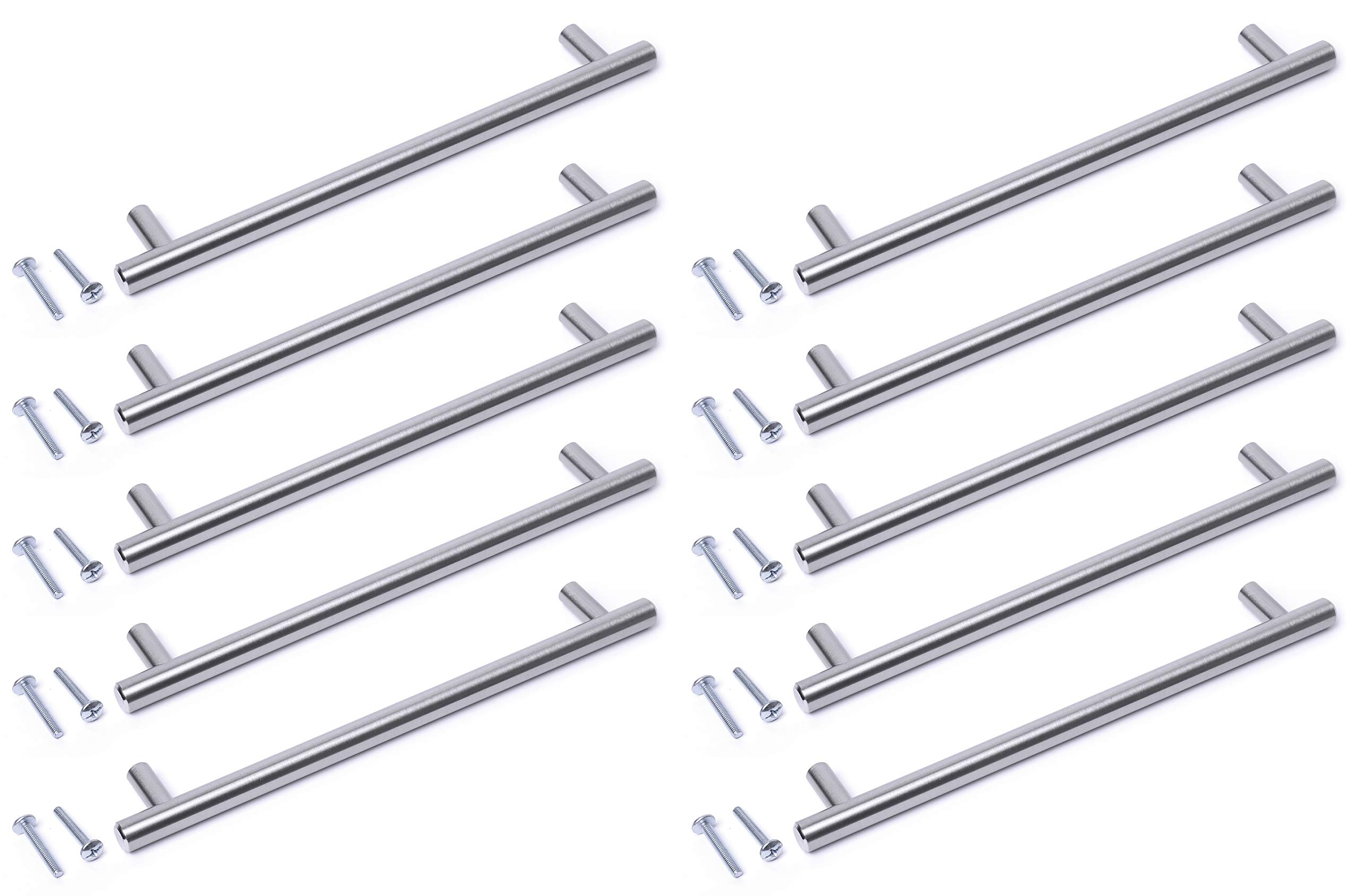 Silver Finish T Bar Modern Kitchen Cupboard Cabinet Drawer Bar Door Handle Knob (10, 256mm)