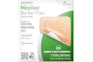 Mepilex Border Flex 4 x 4 in (10 x 10 cm) Hospital Grade Dressings for Skin Tears, Minor Burns and Cuts Waterproof Adhesion for Up to 7-Day Use