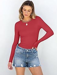 ANRABESS Women Long Sleeve Shirts Rib Knit Slim Fit