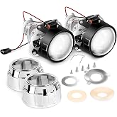 Nilight - 10041P 2.5" Mini Projector Lens for H1 Bulb Headlights Retrofit, Custom Headlamps Conversion:Chrome Shround,2 Years Warranty