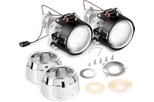 Nilight - 10041P 2.5" Mini Projector Lens for H1 Bulb Headlights Retrofit, Custom Headlamps Conversion:Chrome Shround,2 Years Warranty