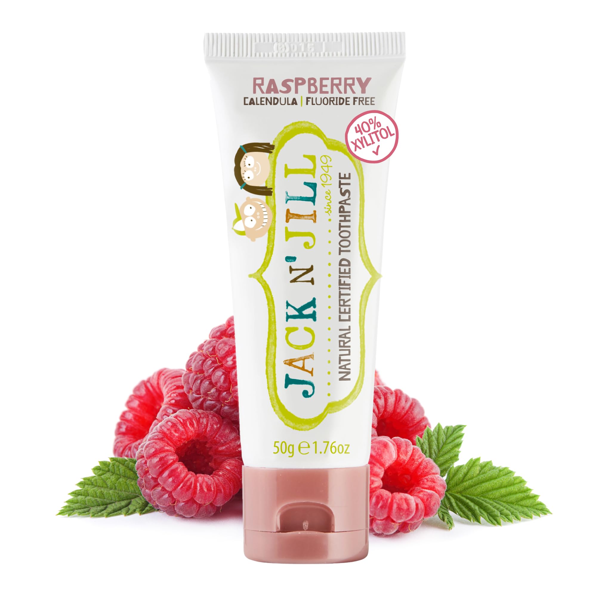 Jack N’ Jill Natural Certified Kids Toothpaste – Fluoride-Free Toddler & Baby Toothpaste with 40% Xylitol, No Sugar, Suitable from 6 Months+, Organic Raspberry Flavour, Pack of 1 (50g)