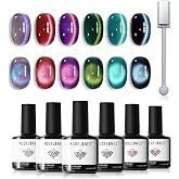 modelones Cat Eye Gel Nail Polish Set Glitter 6Colors Red Blue Green
