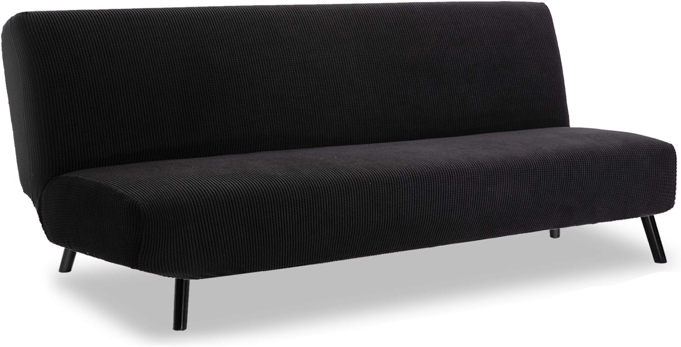 TIANSHU Stretch Futon Cover Armless Sofa Bed Cover, Anti-Slip Protector for Couch Without Armrests, Spandex Jacquard Fabric Futon Slipcovers (Black)