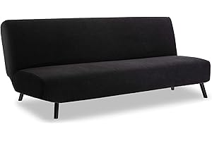 TIANSHU Stretch Futon Cover Armless Sofa Bed Cover, Anti-Slip Protector for Couch Without Armrests, Spandex Jacquard Fabric Futon Slipcovers (Black)