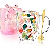 Arefen Gifts for Women Dried Flowers Double Wall Glass Coffee Mugs Cute Glass Tea Cups with Handles Christmas Birthday Gift for Best Friend Teacher Mum Gifts New Home Gift Ideas Autumn Mug Home Decor