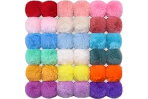 BQTQ 36 Pieces Faux Fur Pom Pom Fluffy Pom Pom Balls with Elastic Loop DIY Faux Rabbit Fur Pom Pom for Hats Beanie Shoes Scarves Gloves Bags Accessories(18 Colors, 2 Pcs Each Color)