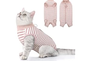 MORVIGIVE Cat Recovery Suit After Surgery, Striped Cat Onesie for Cats Spay Neuter, Professional Kitten Surgical Bodysuit, E-Collar Cone Alternative for Abdominal Wounds & Skin Diseases