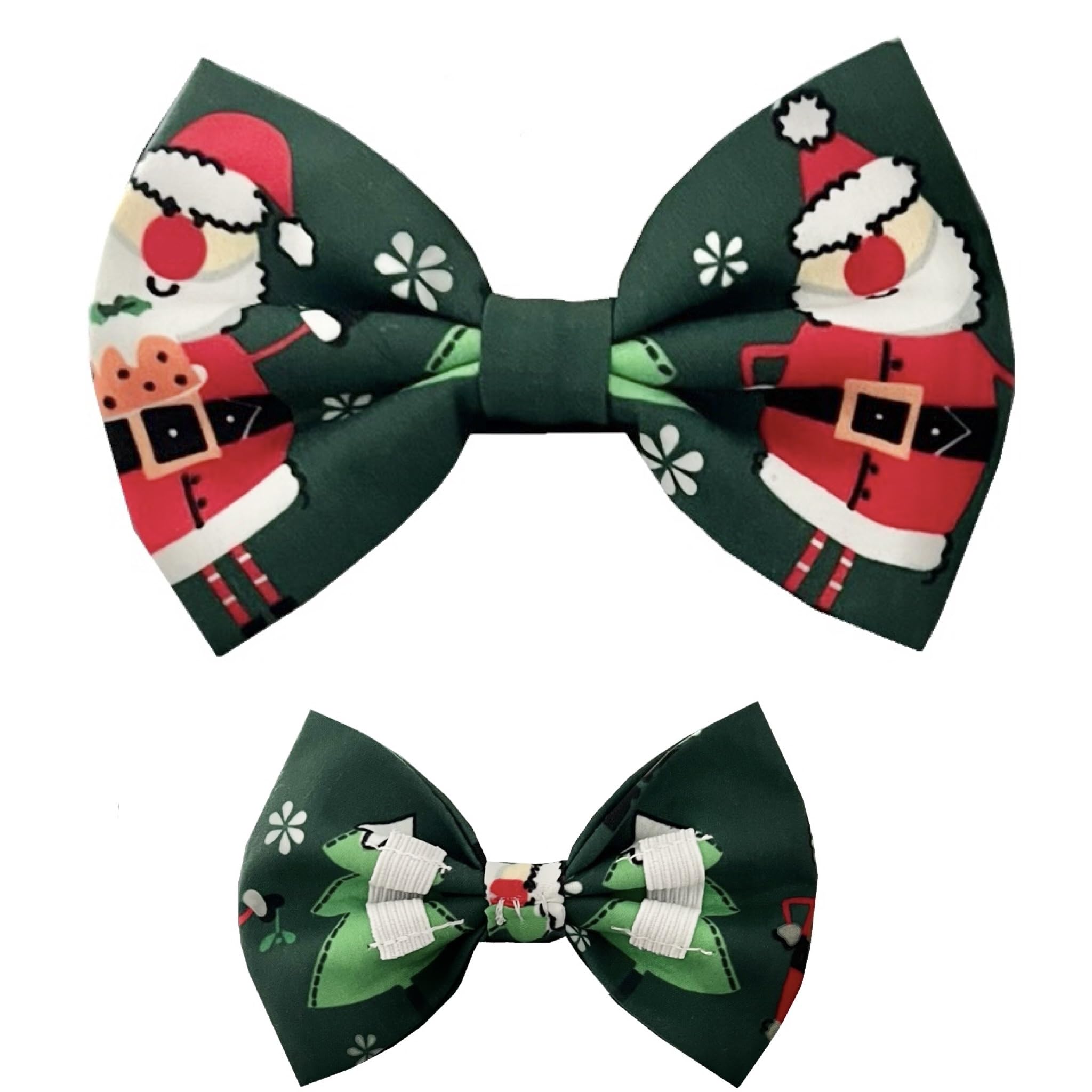 New Dogs Bow Tie Bowtie Merry Christmas SANTA Green Elastic Band attach COLLAR ACCESSORY Handmade UK (M)