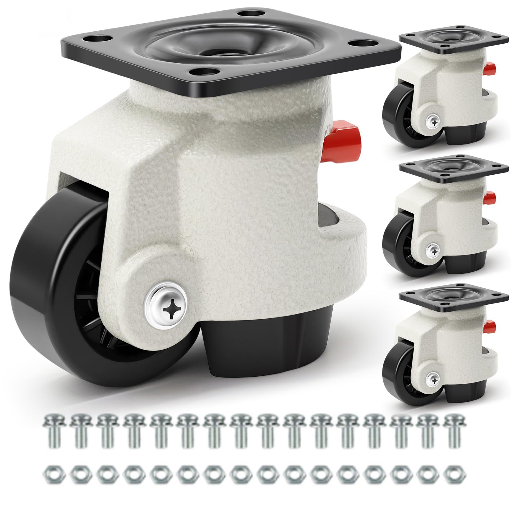 W B D WEIBIDA Leveling Castors with Adjustable Ratchet Handle, 1000kg Load Capacity, 360° Swivel Castors Wheels Set of 4, Retractable Heavy Duty Caster for Furniture Workbench, Machine,Equipment