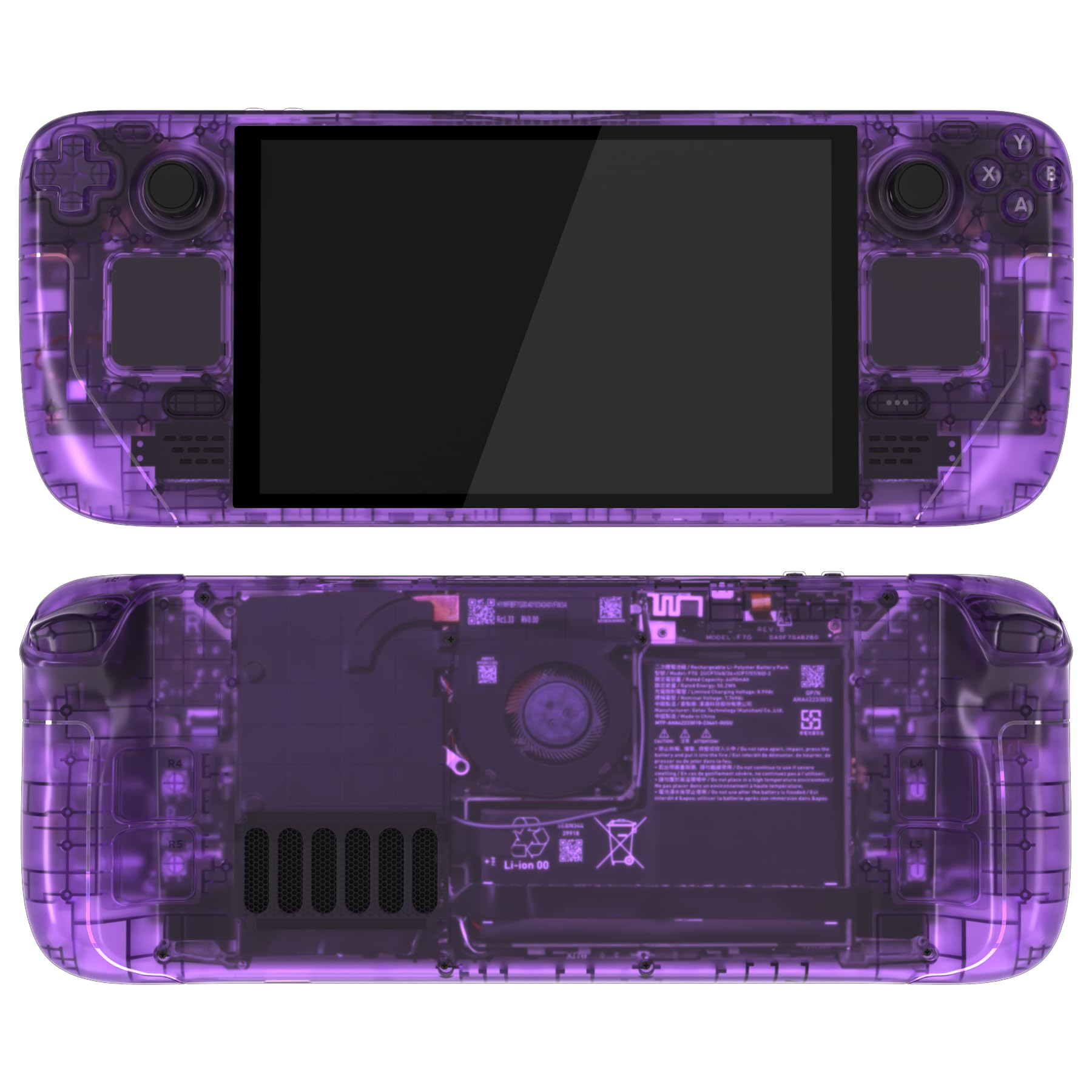 eXtremeRate Replacement Full Set Housing Shell with Buttons for Steam Deck OLED Handheld Console, Custom DIY Clear Atomic Purple faceplate Back Plate Trackpad Case for Steam Deck OLED Console