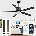 alescu Black Ceiling Fans with Lights - Outdoor Ceiling Fan with Remote/APP Control, 52 Inch Modern Ceiling Fan for Patio, Bedroom Living Room