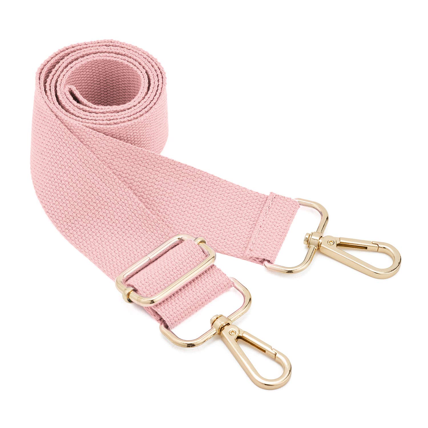 Adjustable Canvas Shoulder Bag Strap with Metal Swivel Hooks - Changeable Strap for Crossbody, Handbag (Gold-Pink)