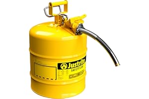 Justrite 7250230 AccuFlow 5 Gallon, 11.75" OD x 17.50" H Galvanized Steel Type II Yellow Safety Can with 1" Flexible Spout