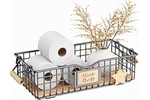 Qcold Toilet Paper Storage Basket, Toilet Tank Topper Basket for Bathroom, Narrow Wire Storage Basket for Tank Top, Bathroom Metal Basket for Bathroom Decor - Black