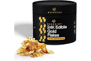 BeePoint 24K Edible Gold Foil Flakes - 30mg Gold Flakes for Cake Decorating, Baking, Cooking, Cupcakes, Chocolates, Drinks - Edible Gold Sheets
