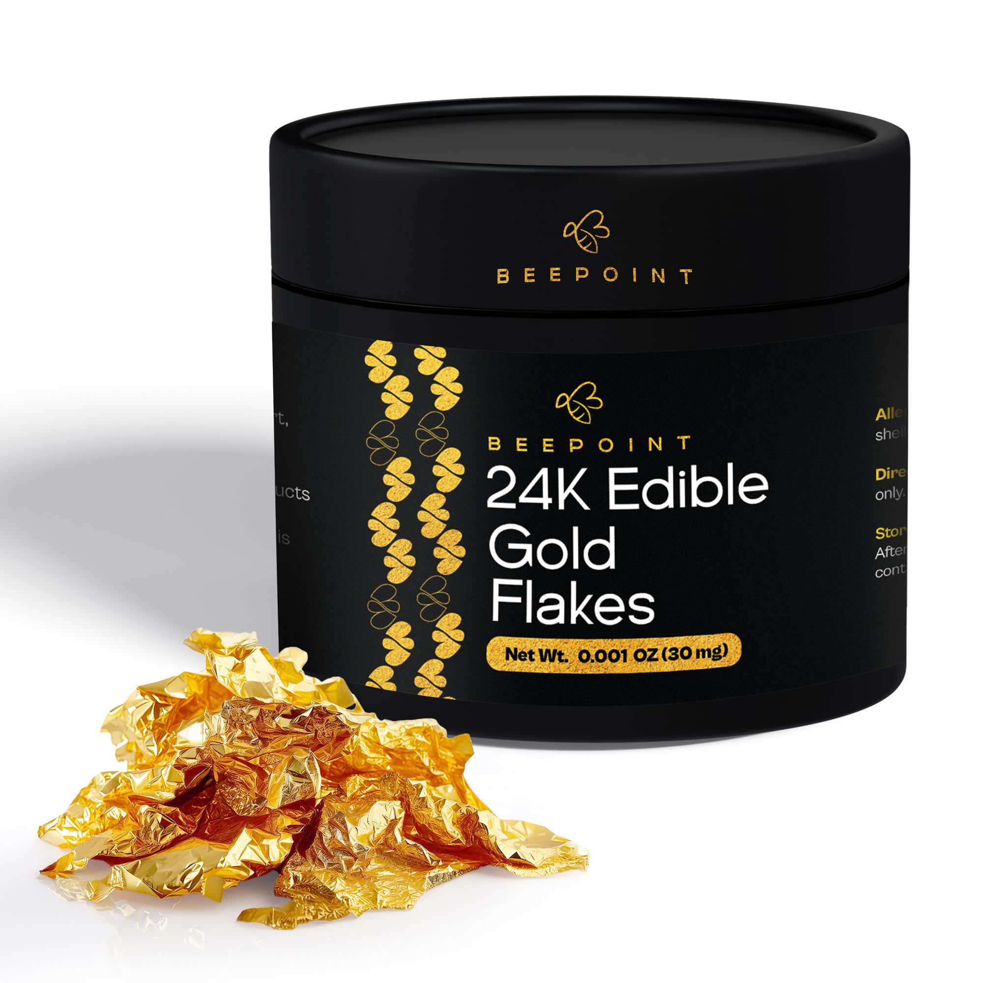Photo 1 of BeePoint 24K Edible Gold Foil Flakes - 30mg Gold Flakes for Cake Decorating, Baking, Cooking, Cupcakes, Chocolates, Drinks - Edible Gold Sheets