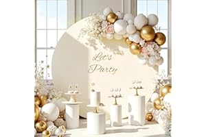 Gallety 7.2 FT Ivory Round Backdrop Cover for 5 to 7.2ft Circle Stand Adjustable Polyester Arch Backdrop Cover for Wedding Ar
