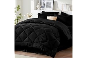 Newspin Queen Comforter Set Black - Bed in a Bag Queen Size 8 Pieces, All Season Bed Set, Fluffy Comforter Set with Sheets, Sheet Set Quilt Blanket, Pillowcases & Shams & Bed Skirt