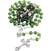 HELLOWIN 8mm Crystal Beads Guadalupe Catholic Rosary Necklace with Large Rose Glory Beads for Women in Velvet Bag