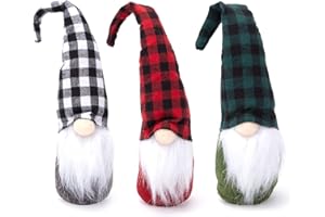 1TOMTE Christmas Gnome Decorations, 3PCS Plaid Gnome Plush Swedish Tomte Decorations Plush Scandinavian Santa Elf for Christmas Holiday Party Decorations