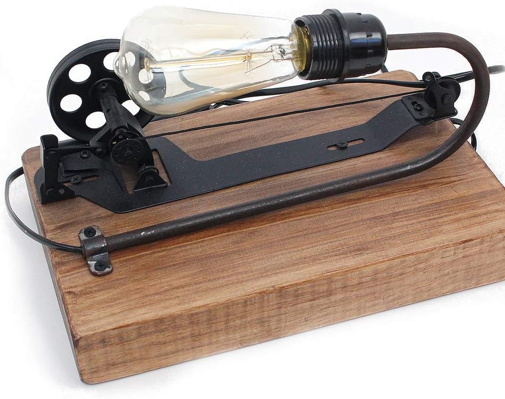 Looxury Industrial Wood Table Lamp- Real Wood and Machinery Part Creative Lamp - Vintage Edison Light Buld - Home Decor Furniture - Free Bulb Included
