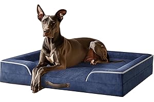 COZZZE XXL Orthopedic Dog Sofa Bed - Jumbo Pet Couch with Memory Foam, Completely Removable Washable Cover, Waterproof Lining, Nonskid Bottom, Navy Blue - Perfect for Large Breeds