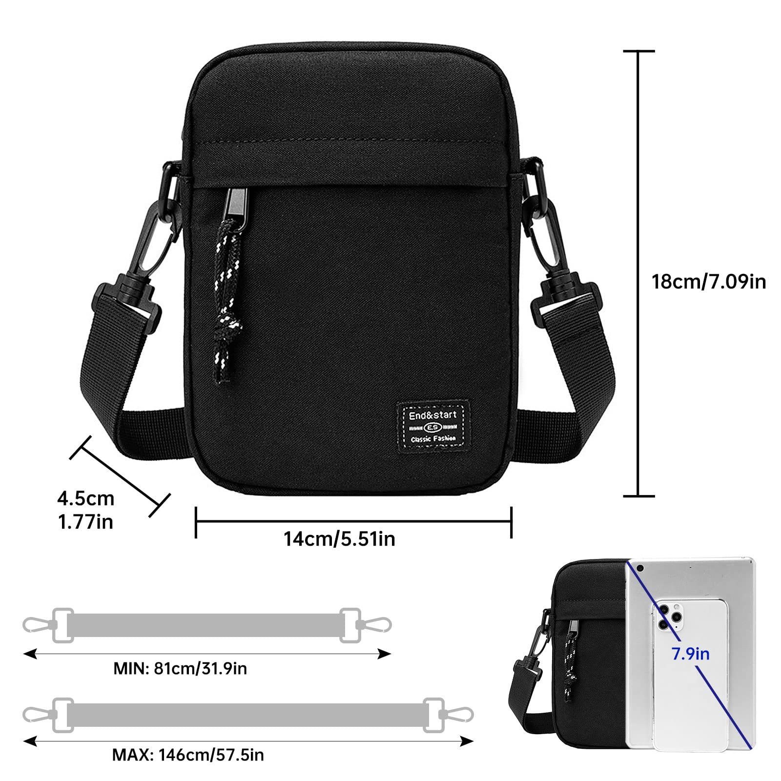 Long Keeper Umhängetasche Herren Damen - Schultertasche Klein Tasche Herren Handy Geldbörse Umhängetasche Messenger Bag, Wasserdichte Crossbag Handtasche Unisex 3