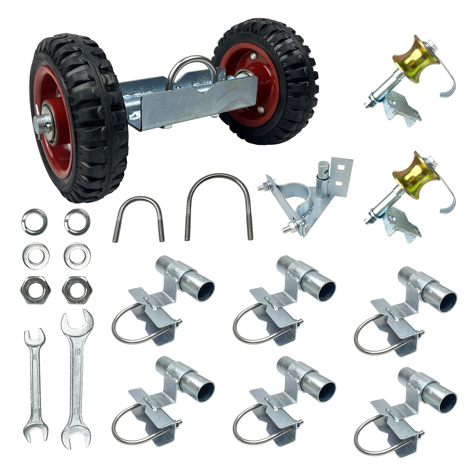 Photo 1 of Sliding Gate Kit Rolling Gate Hardware Kit for Fence Gates, Rolling Gates - Includes 6" Double Wheel Carrier, 6 Universal Track Drackets, 2 Pipe Track Rollers, 1 Set Gate Latch, 2 Sets of Wrenches
