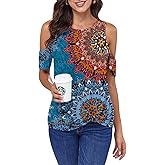 ANCAPELION Women’s Cold Shoulder Shirt Short Sleeve Round Neck T-Shirt Knot Twist Tee Blouse Casual Tops for Women