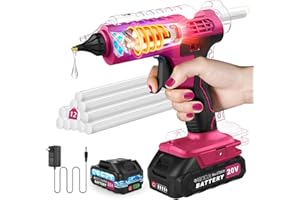 DENQIR 100W Cordless Hot Glue Gun and Sticks Set with Battery and Charger, 20V Pink Full Size Glue Gun Cordless & Rechargeable 12pcs 0.43'' Glue Sticks, Wireless Battery Powered Hot Glue Gun for Crafts & DIY