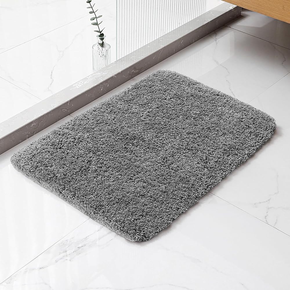 Kildoss Gray Bath Mat 17"x24" – High-Density Microfiber Bathroom Mat, Small Non Slip Absorbent Washable Bath Mats for Bathroo