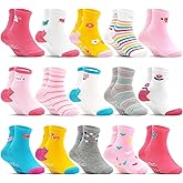 DECOVICI Toddler Non Slip Socks 15 Pairs, Kids Grip Socks for Girls Boys 0-7 Years Soft Cartoon Grippy Baby Sock with Gripper