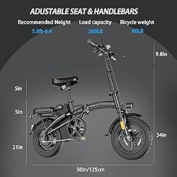 Folding Electric Bike for Adults, 14" Ebike 500W