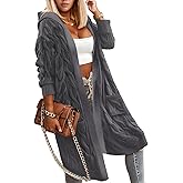Lightweight Hooded Open Front Cardigan Sweaters for Women Oversized Cable Knit Sweaters Pocketed Trendy Long Cardigans