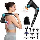 Foldable Massage Gun with Heat & Cold Therapy, Deep Tissue Percussion Muscle Massager with Adjustable Handle, 9 Speeds & 10 Attachments, Portable Back & Shoulder Massager for Pain Relief & Recovery