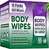 OPTEEL Super Thick Bathing Wipes for Adults Bathing No Rinse – Full Body Shower Wipe, Ideal for Men, Women & Elderly – Extra Large & Soft Travel Wipes Perfect Alternative to Shower – 16 Packs (160ct)
