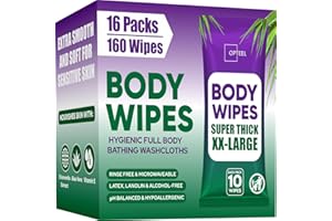 OPTEEL Thick & Large Body Wipes for Adults Bathing No Rinse – Shower Wipe, Ideal for Men, Women & Elderly – Soft & Gentle, Travel Wipes Perfect Alternative to Shower – 16 Packs (160ct)