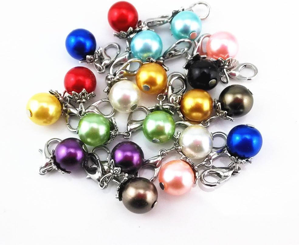 yuetonyueton 20pcs Colorful Pearl Dangle Charms Pendant with Lobster Clasp Jewelry Making Accessory Fit Floating Locket Charms Necklaces (Silver)