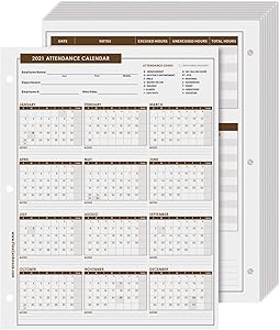 2021 Attendance Calendar Card Stock Paper – Great Employee Work Tracker | Printed on Durable and Thick 80lb (216gsm) Cardstock | 8 ½ X 11 | 25 Sheets per Pack