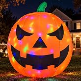 12 FT Halloween Inflatables Giant Pumpkin Outdoor Decorations | Jack O Lantern Blow Up Decor with Rotating Colorful LEDs for Yards, Lawns, Gardens, and Halloween Parties