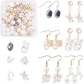 WEWAYSMILE 1 Box DIY 6 Pairs Ocean Theme Drop Earring Making Kit Natural Shell Earrings Starter Kit Abalone Shell Charms Pearl Flower Charm Making for Jewelry Repair DIY Earring Making