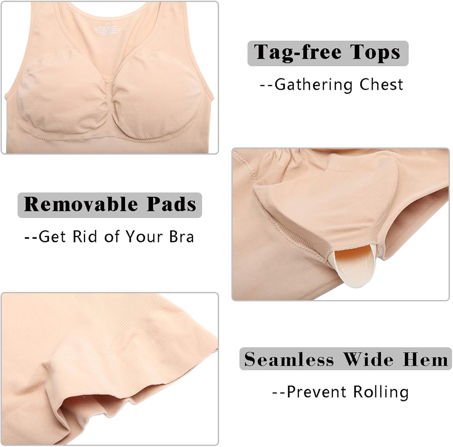 Women's Tummy Control Shapewear Tank Tops with Built in Bra Seamless Smooth Body Shaper Compression Camisole Tops 3-Way at  Women’s Clothing store